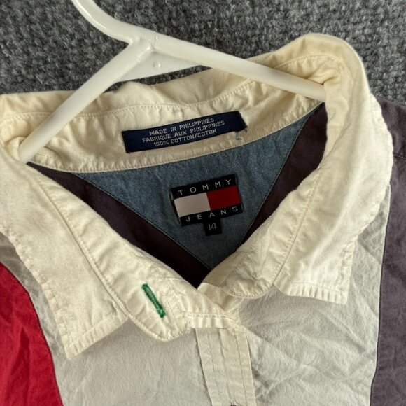 VTG Tommy Hilfiger Women Colorblock Button Up Shirt Size 14 Colorful Y2K 90s - Picture 9 of 16